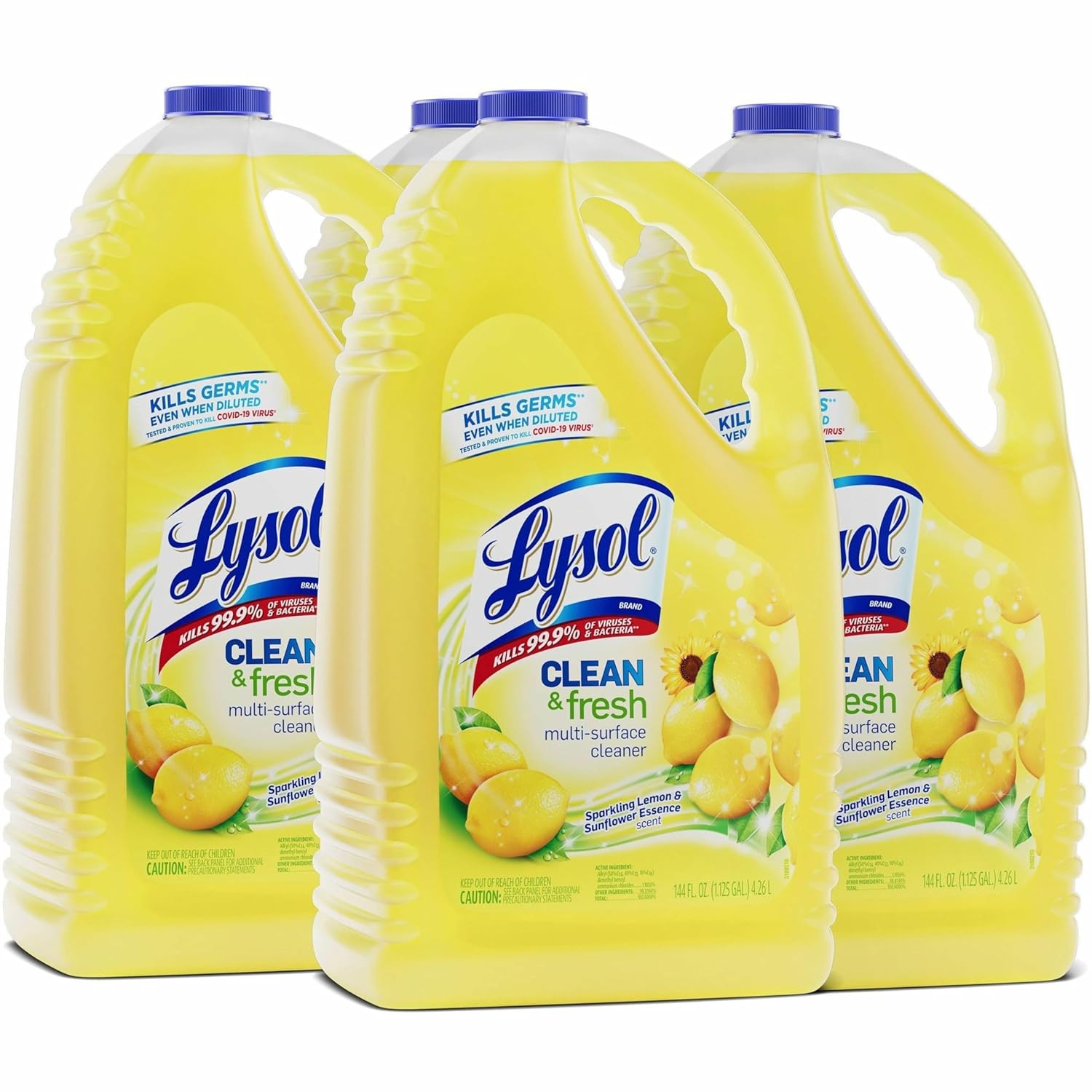 Lysol Multi-Surface Cleaner, Sanitizing and Disinfecting Pour, to Clean and Deodorize, Sparkling Lemon and Sunflower Essence, 144 Fl Oz (Pack of 4)111mysite