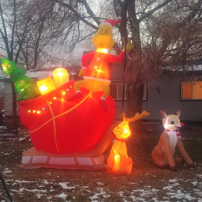 预发布站点、【Décor】Airblown Grinch and Max in Sleigh Colossal Scene Inflatable、-12345