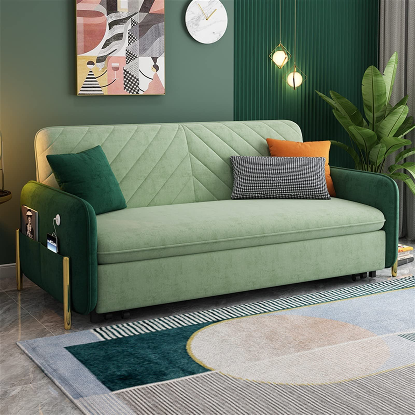 预发布站点、【Furniture】【BS】King Bed Sofa Green Upholstered Convertible Sofa、-12345