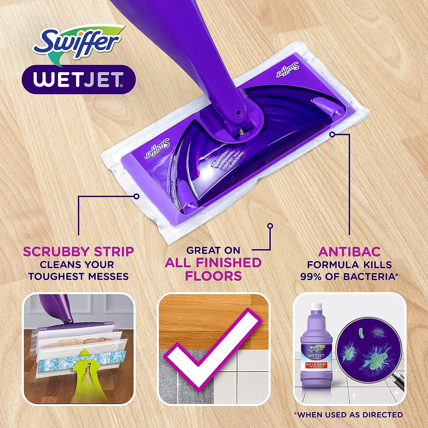 Swiffer WetJet Hardwood and Floor Spray Mop Cleaner Starter Kit, Includes: 1 Power Mop, 10 Pads, Cleaning Solution, Batteries111mysite