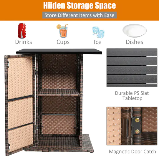 预发布站点、【Home&Garden】Patiojoy 5PCS Patio Rattan Bar Table Stool Set Hidden Storage Shelf Soft HW68244+、-12345
