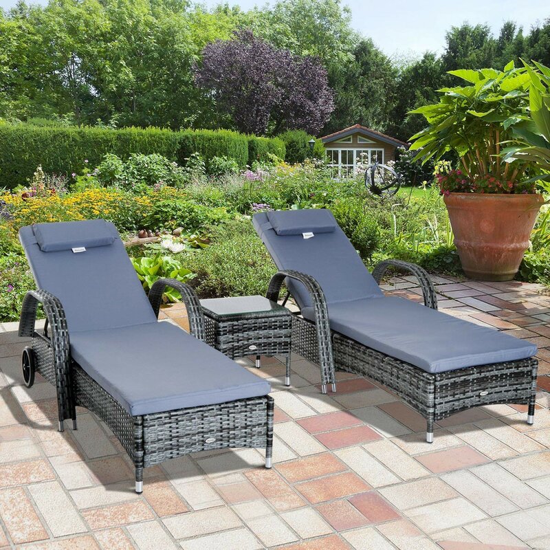 预发布站点、【Furniture】3 PCS Patio Wicker Chaise Lounge Chair Set, Outdoor Reclining Chair with Table & Cushion、mysite-12345