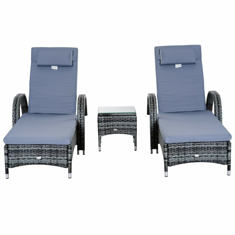 预发布站点、【Furniture】3 PCS Patio Wicker Chaise Lounge Chair Set, Outdoor Reclining Chair with Table & Cushion、mysite-12345