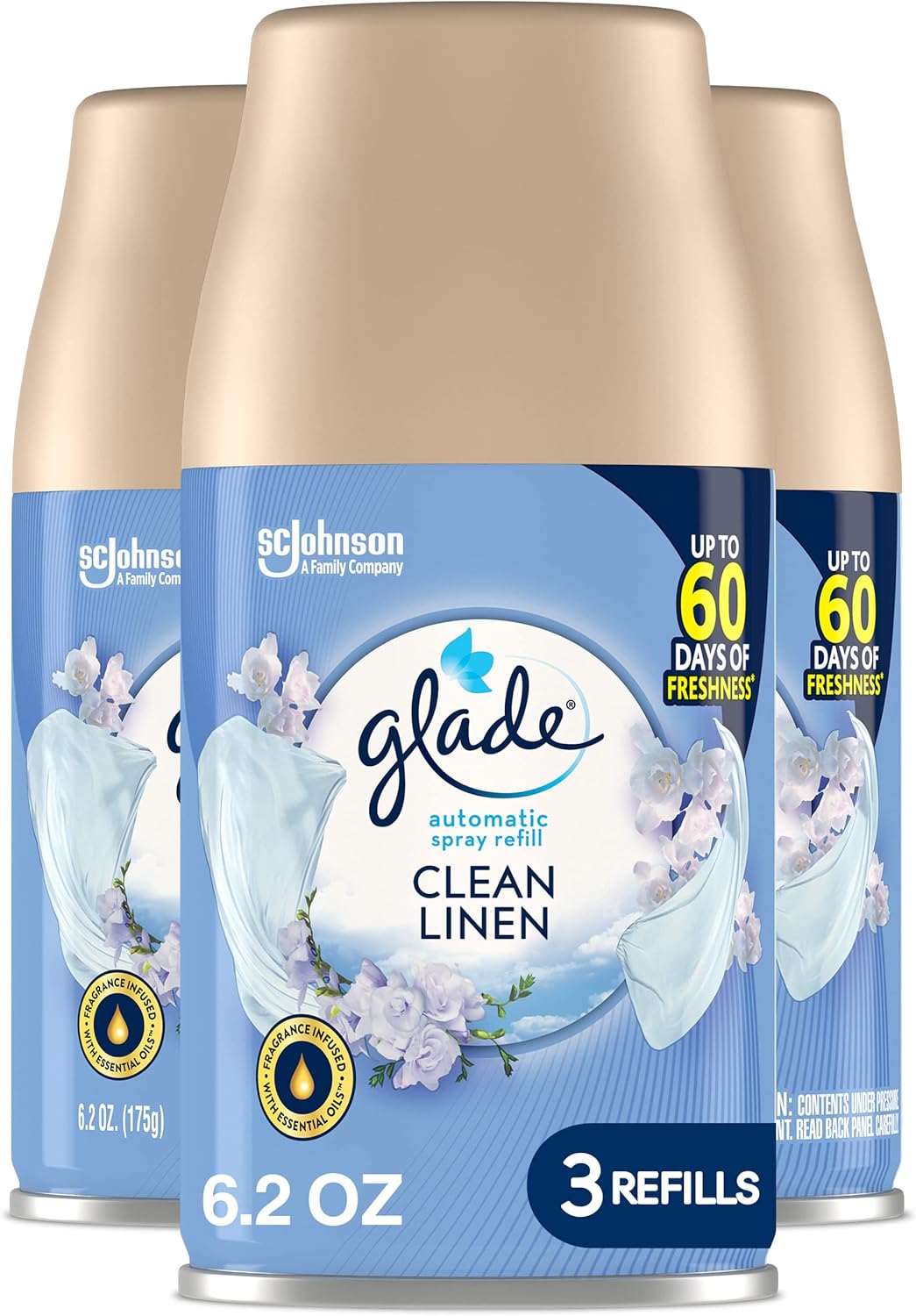 Glade Automatic Spray Air Freshener Refill, Scented Air Freshener for Home and Bathroom, Clean Linen, 6.2 Oz, 3 Count111mysite