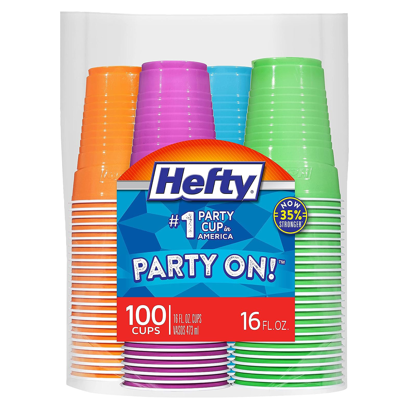 Hefty Party On Disposable Plastic Cups, Assorted, 16 Ounce, 100 Count111mysite