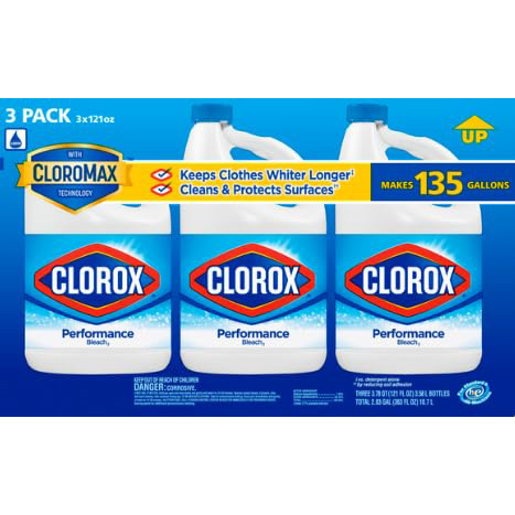 Clorox Bleach Liquid Cleaner for Laundry and Bathroom, HE Performance Bleach, 121 oz. Bottle 3 Pack, Wholesalehome Reusable Cleaning Glove and Cloth Included111mysite