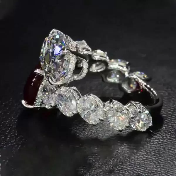 预发布站点、5ct Oval Cut Ruby & White Sapphire Twin Stone Engagement Ring、testother-12345