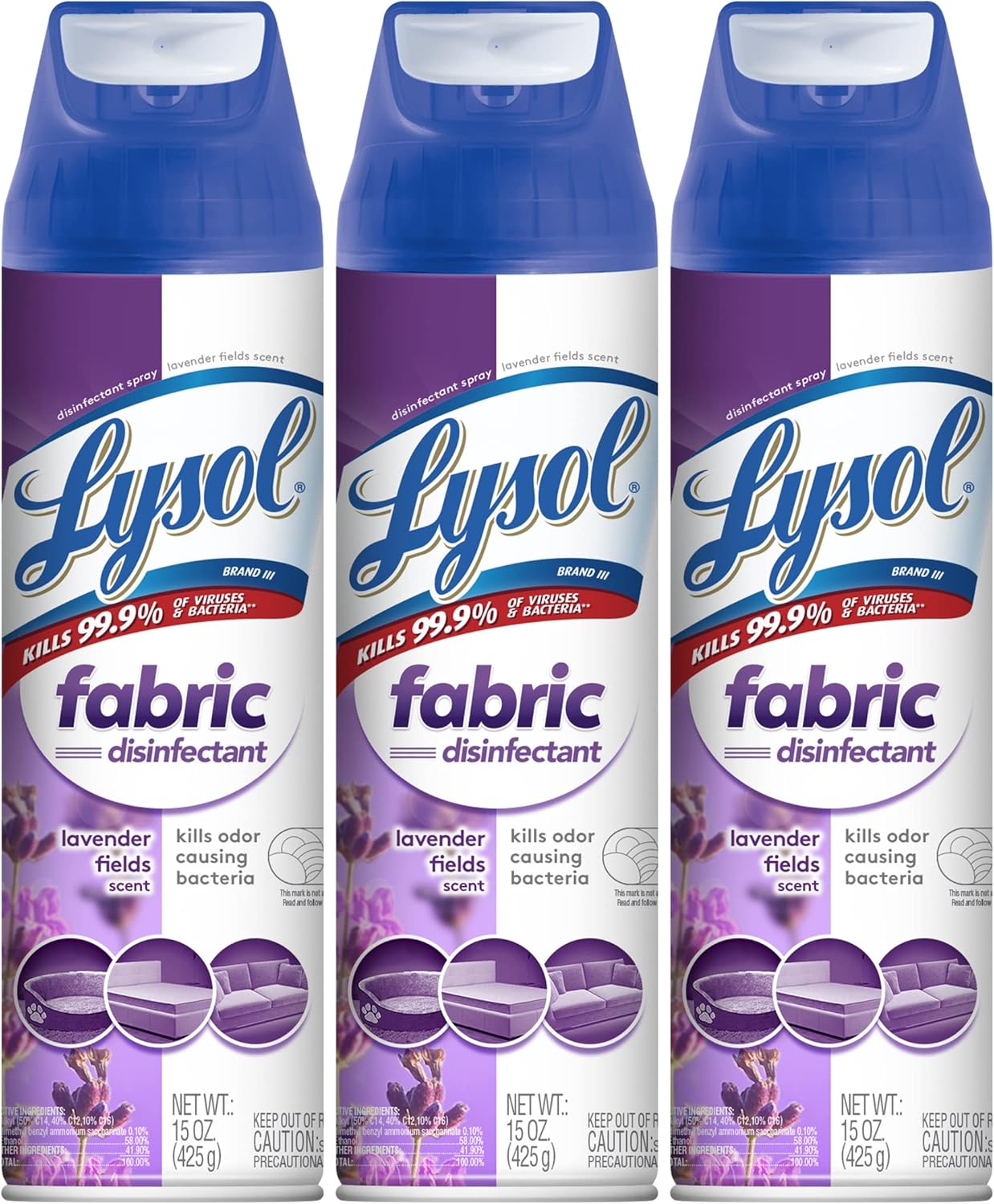 Lysol Fabric Disinfectant Spray, Sanitizing and Antibacterial Spray, For Disinfecting and Deodorizing Soft Furnishings, Lavender Fields 15 Fl. Oz (Pack of 3)111mysite