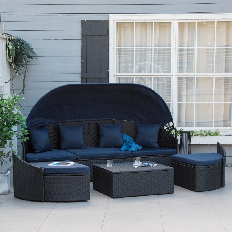 预发布站点、【Furniture】4 PC Patio Wicker Lounge Set, Outdoor Rattan Modular Garden Round Daybed Set、mysite-12345