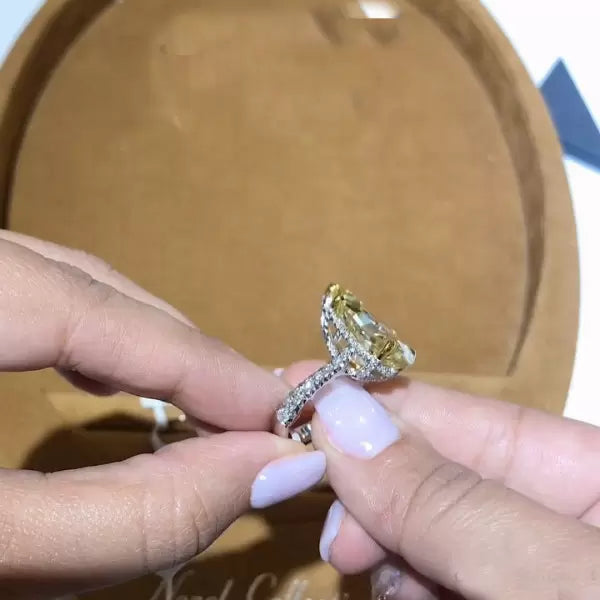 预发布站点、5ct Pear Cut Yellow Sapphire Engagement Ring with Under Halo、testother-12345