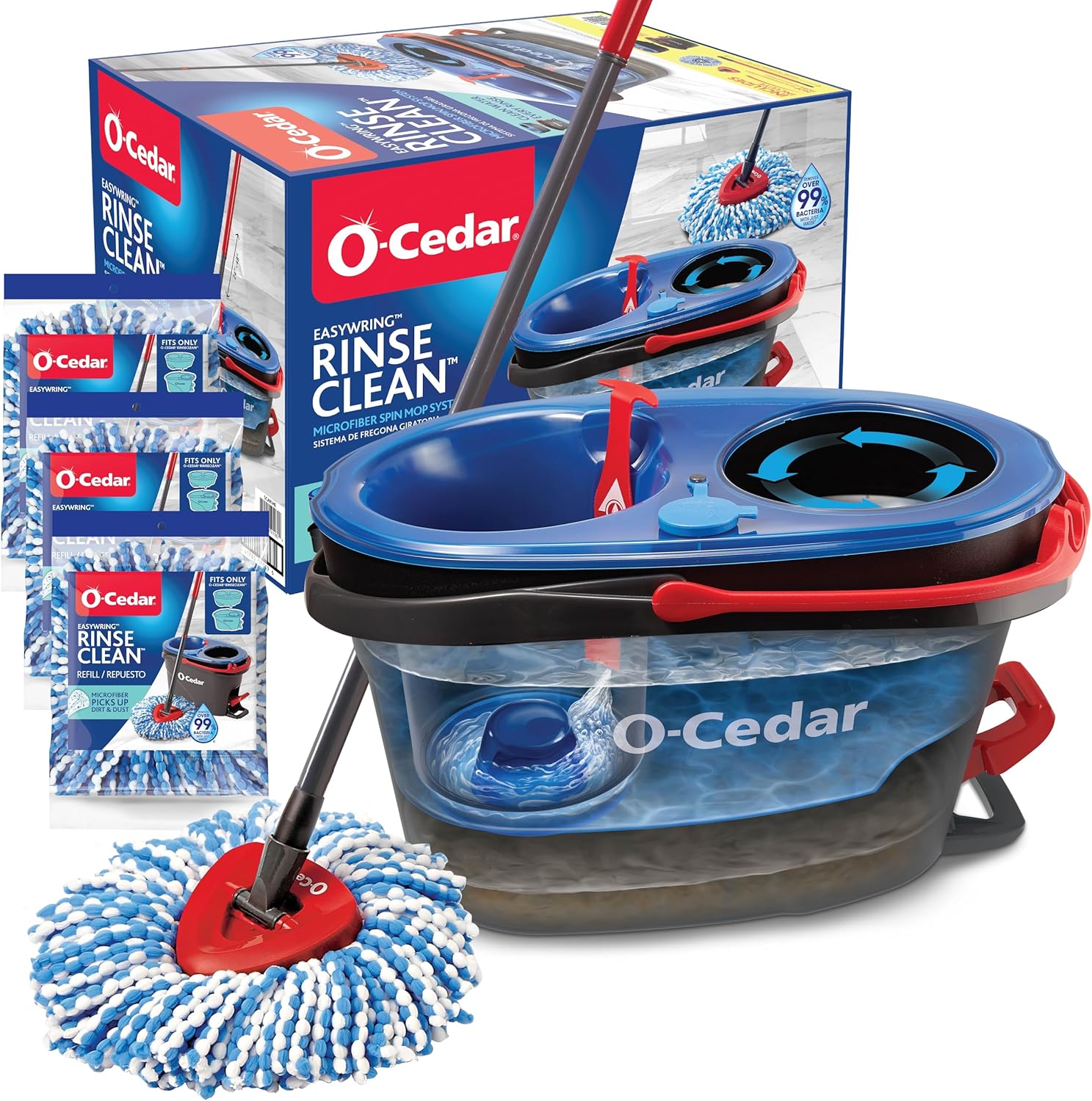 O-Cedar EasyWring RinseClean Microfiber Spin Mop & Bucket Floor Cleaning System with 3 Extra Refills, Plastic, Grey111mysite