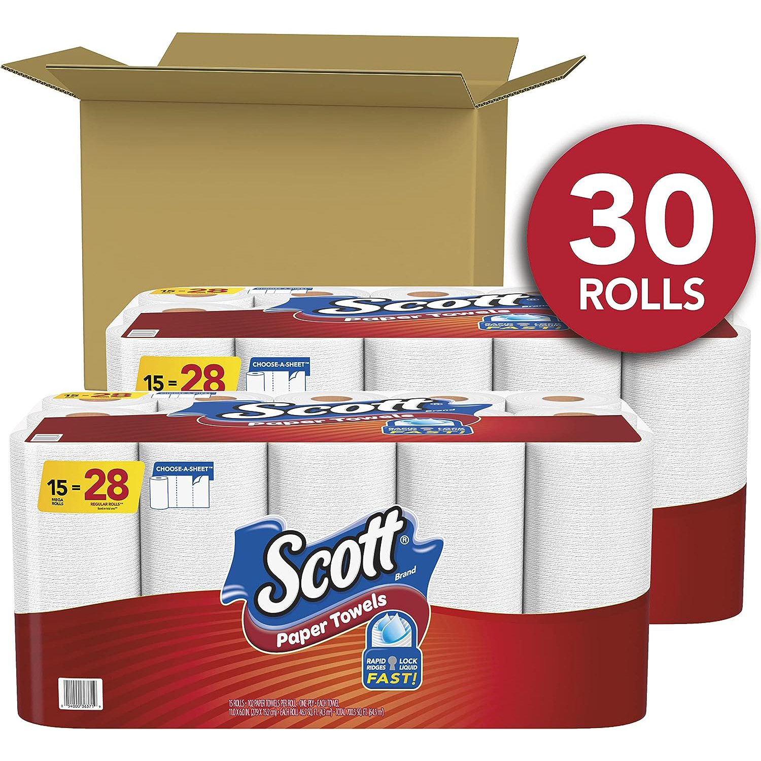 Scott Paper Towels, Choose-A-Sheet - 30 Mega Rolls (2 Packs of 15) = 56 Regular Rolls (102 Sheets Per Roll)111mysite