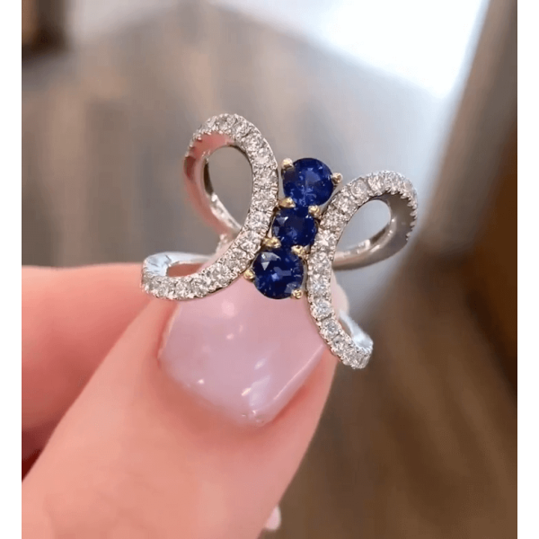 预发布站点、5.65ctw Round Cut Blue & White Sapphire Butterfly Ring、testother-12345