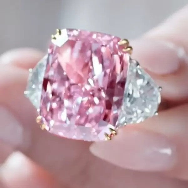 预发布站点、5.25ct Three-stone Cushion Cut Pink Sapphire Engagement Ring、testother-12345