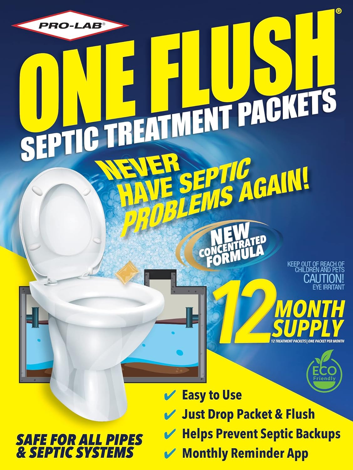 ONE FLUSH - Septic Tank Treatment Packets, 1-Year Supply of Easy-Flush Bacteria & Enzyme Packets - Proactive Prevention for Sewage Backups, Made in the USA111mysite