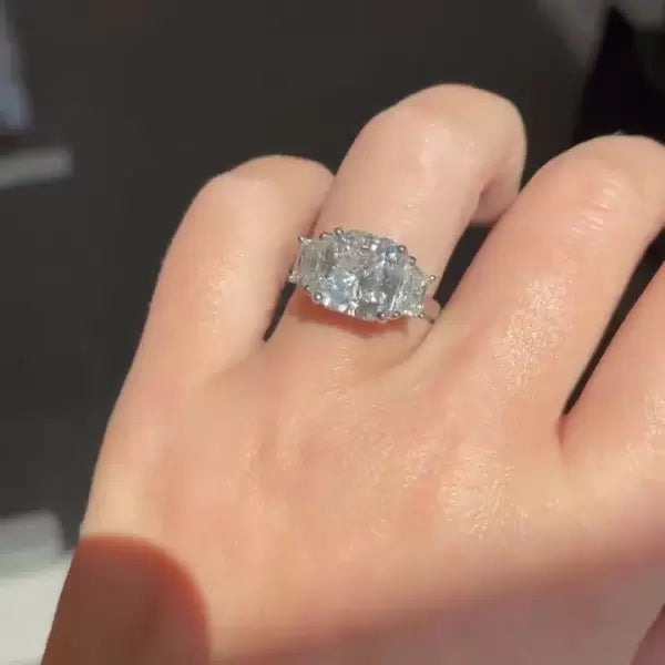 预发布站点、5.16ct Three-stone Cushion Cut Created White Sapphire Ring、testother-12345