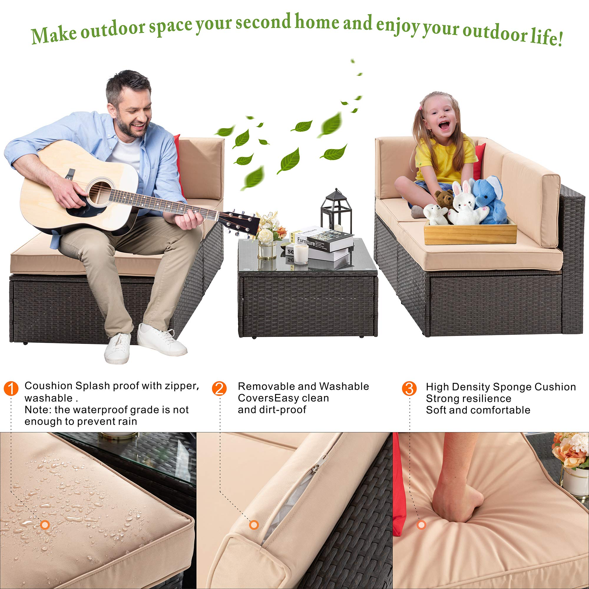 预发布站点、【Furniture】5 Pcs Patio Furniture Sets, All-Weather Brown PE Wicker Outdoor Couch Sectional Patio Set、mysite-12345