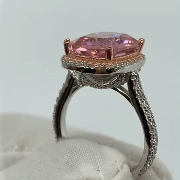 预发布站点、5.5ct Cushion Cut Pink Sapphire Halo Engagement Ring、testother-12345