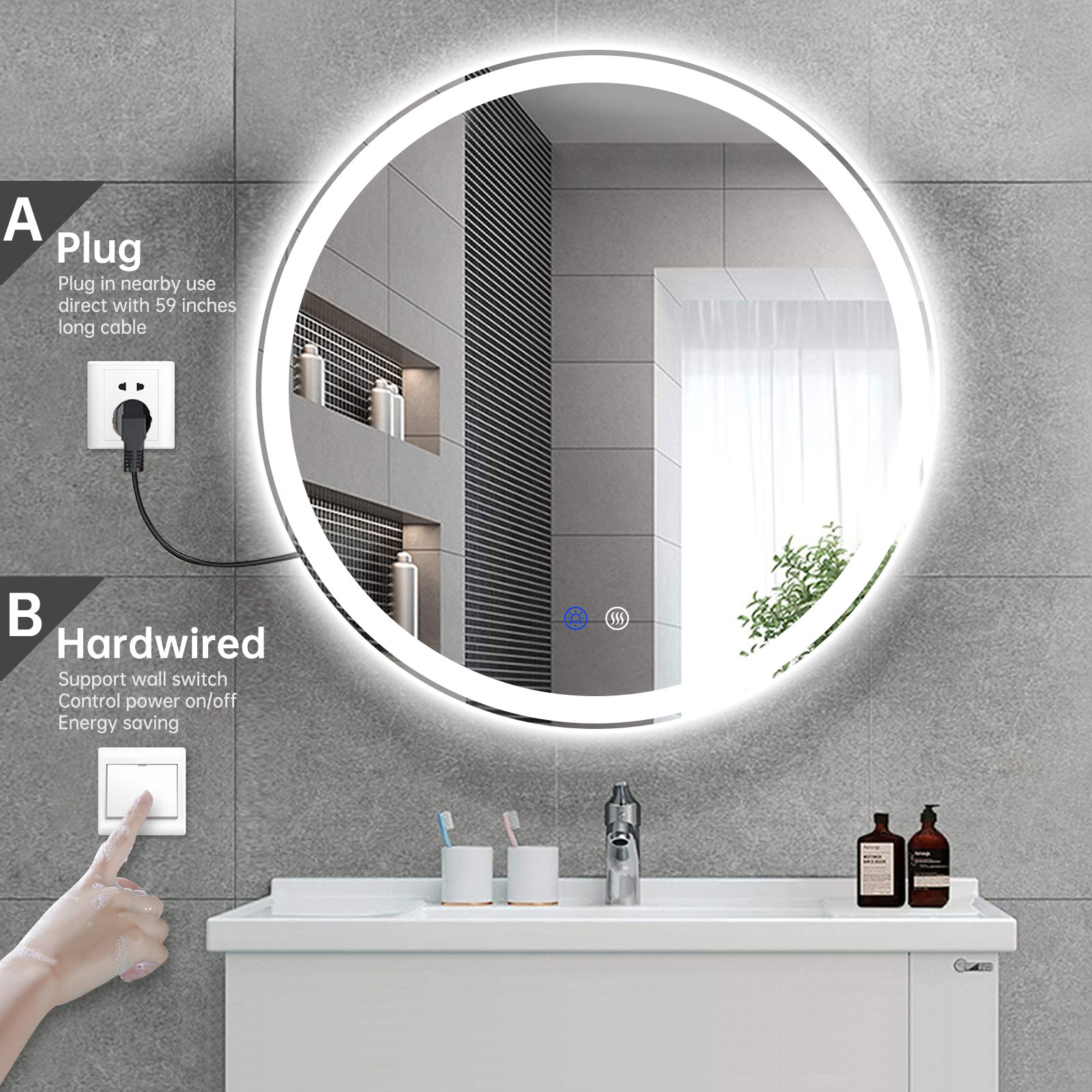 预发布站点、【Home Improvement】Modern & Contemporary Lighted Fog Free Round Bathroom / Vanity Mirror、-12345