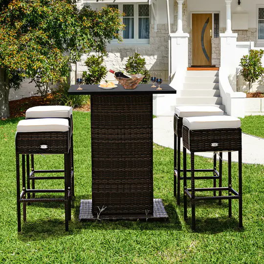 预发布站点、【Home&Garden】Patiojoy 5PCS Patio Rattan Bar Table Stool Set Hidden Storage Shelf Soft HW68244+、-12345
