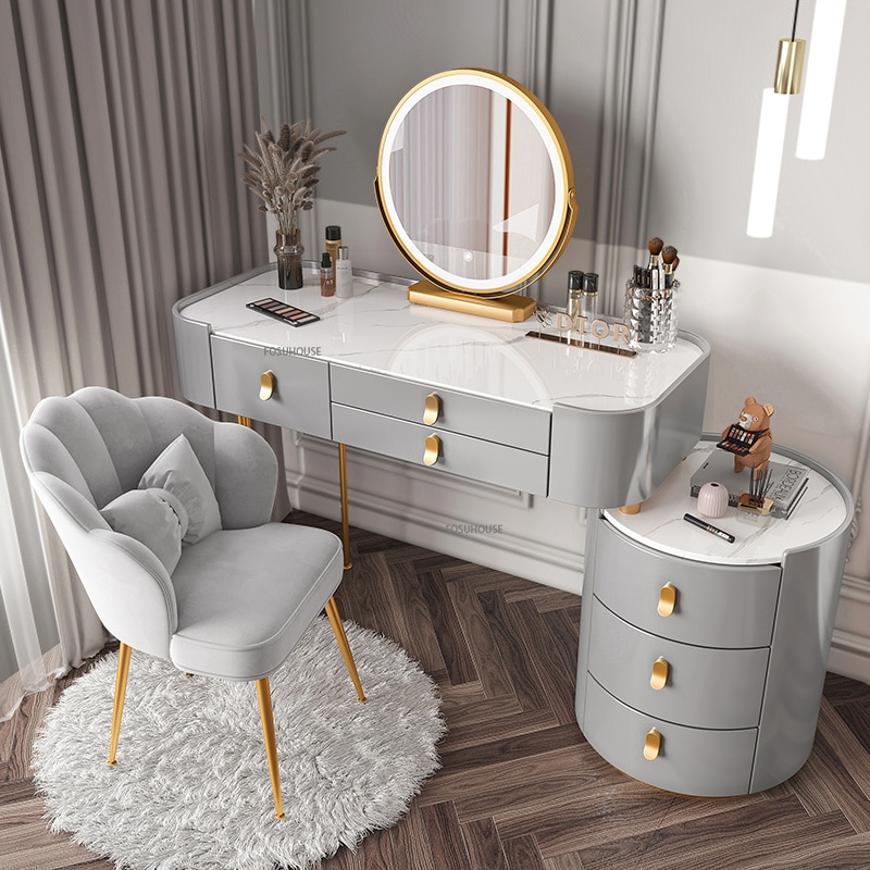 预发布站点、【Furniture】【BS】Nordic Dressing Table with Mirror, Stool & 3 Light Effect LED Mirrors, Golden Iron Dresser、mysite-12345