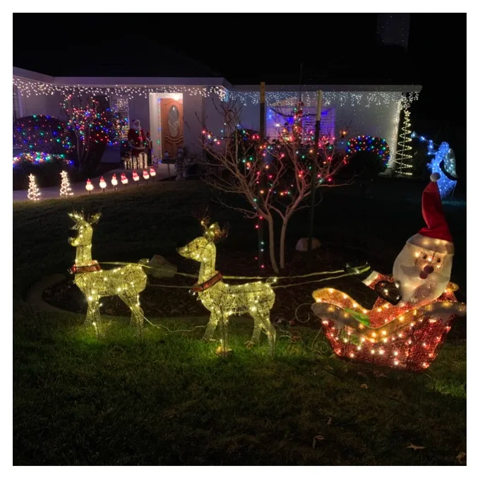 预发布站点、【Décor】Santa with 2 Deer Sleigh Christmas Decoration Lighted Display、-12345