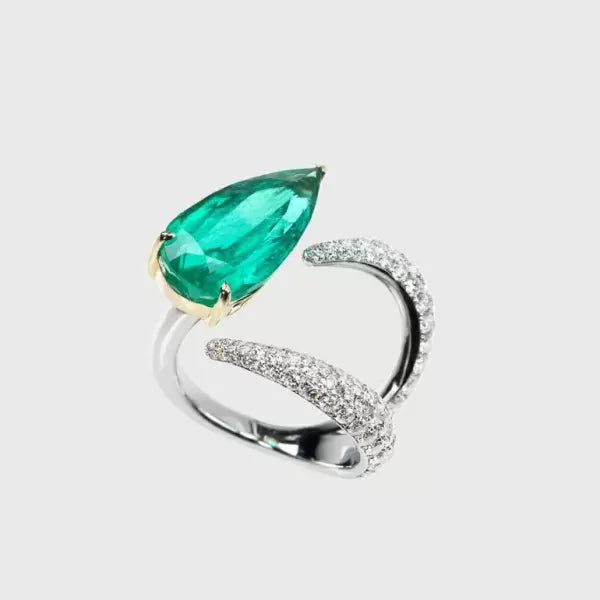 预发布站点、5.8ct Two Tone Pear Cut Emerald Asymmetric Cocktail Ring、testother-12345