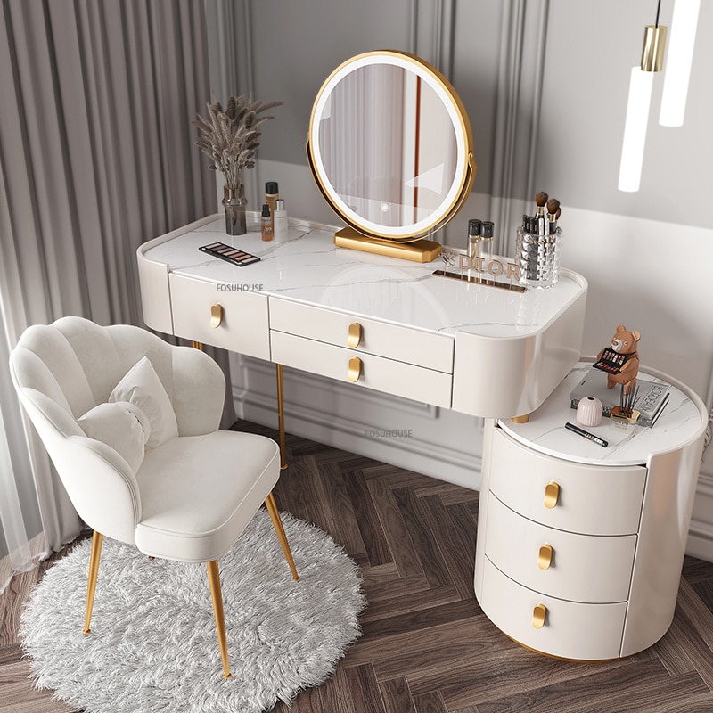预发布站点、【Furniture】【BS】Nordic Dressing Table with Mirror, Stool & 3 Light Effect LED Mirrors, Golden Iron Dresser、mysite-12345