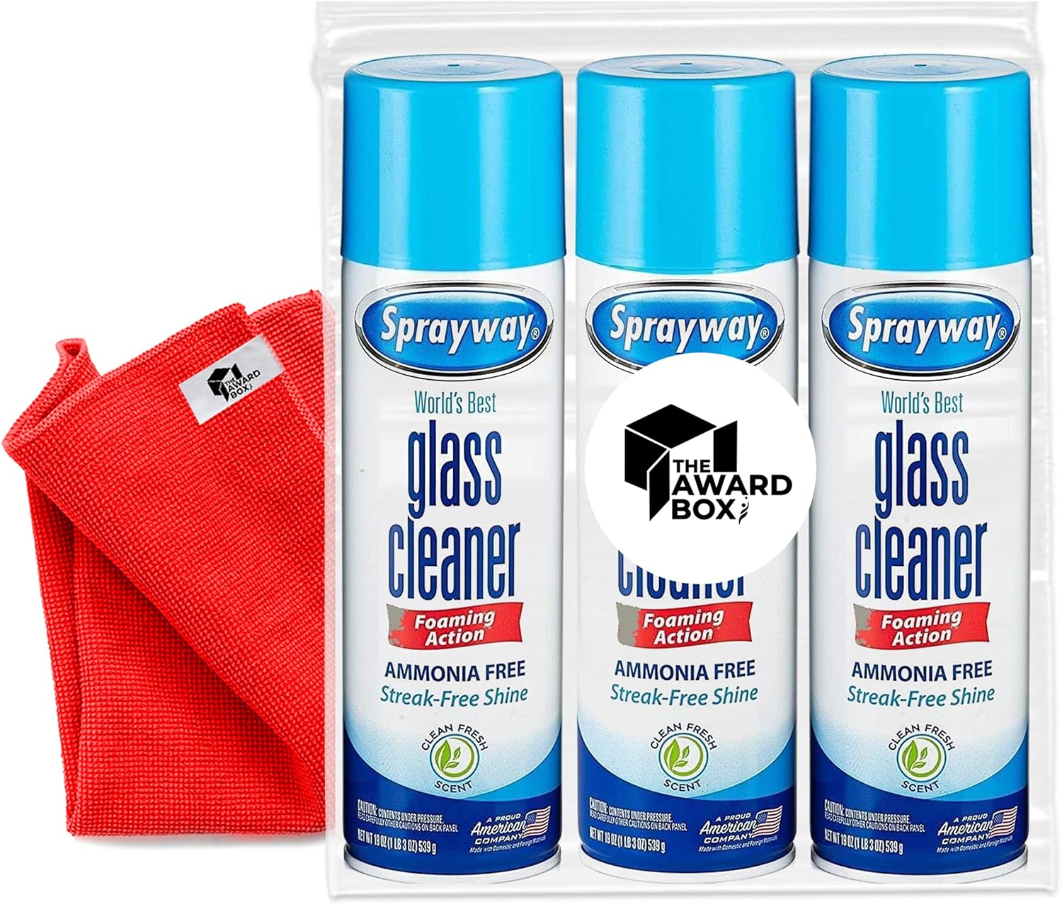 The Award Box Spraiway Glass Cleaner Foam Action Cleaner 19 oz. with Cleaning Cloth in Packaging (3 Pack)111mysite