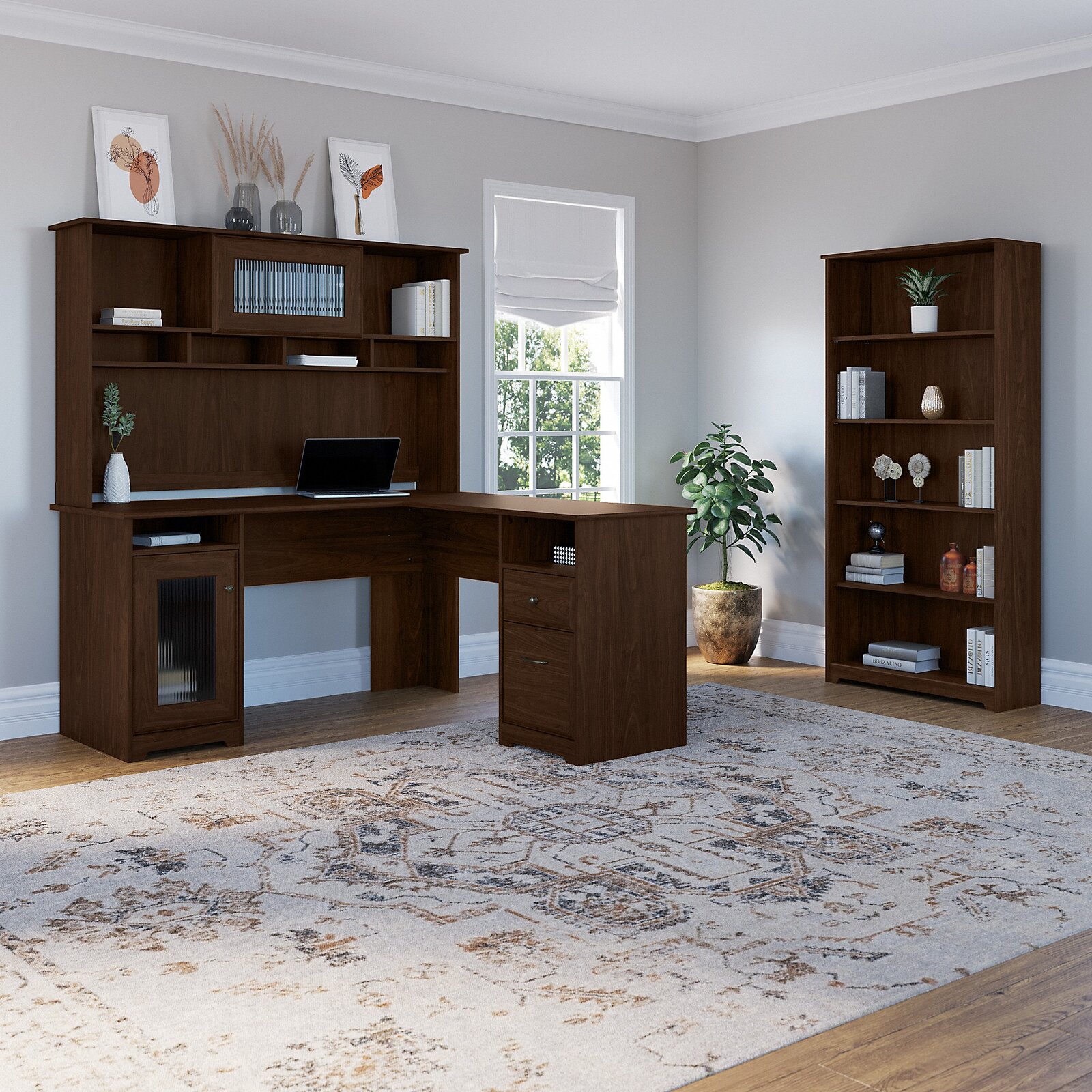 预发布站点、【Furniture】Alharby 4 Piece L-Shape Computer Desk Office Set with Hutch、-12345