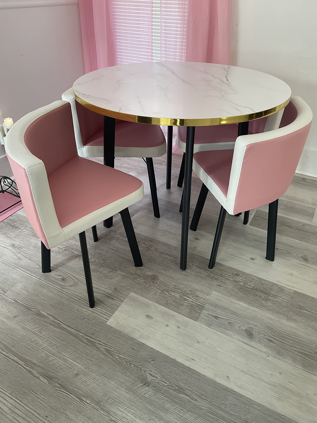 预发布站点、Small Round Wooden Dining Table Set with 4 Upholstered Chairs for Corner Balcony、-12345