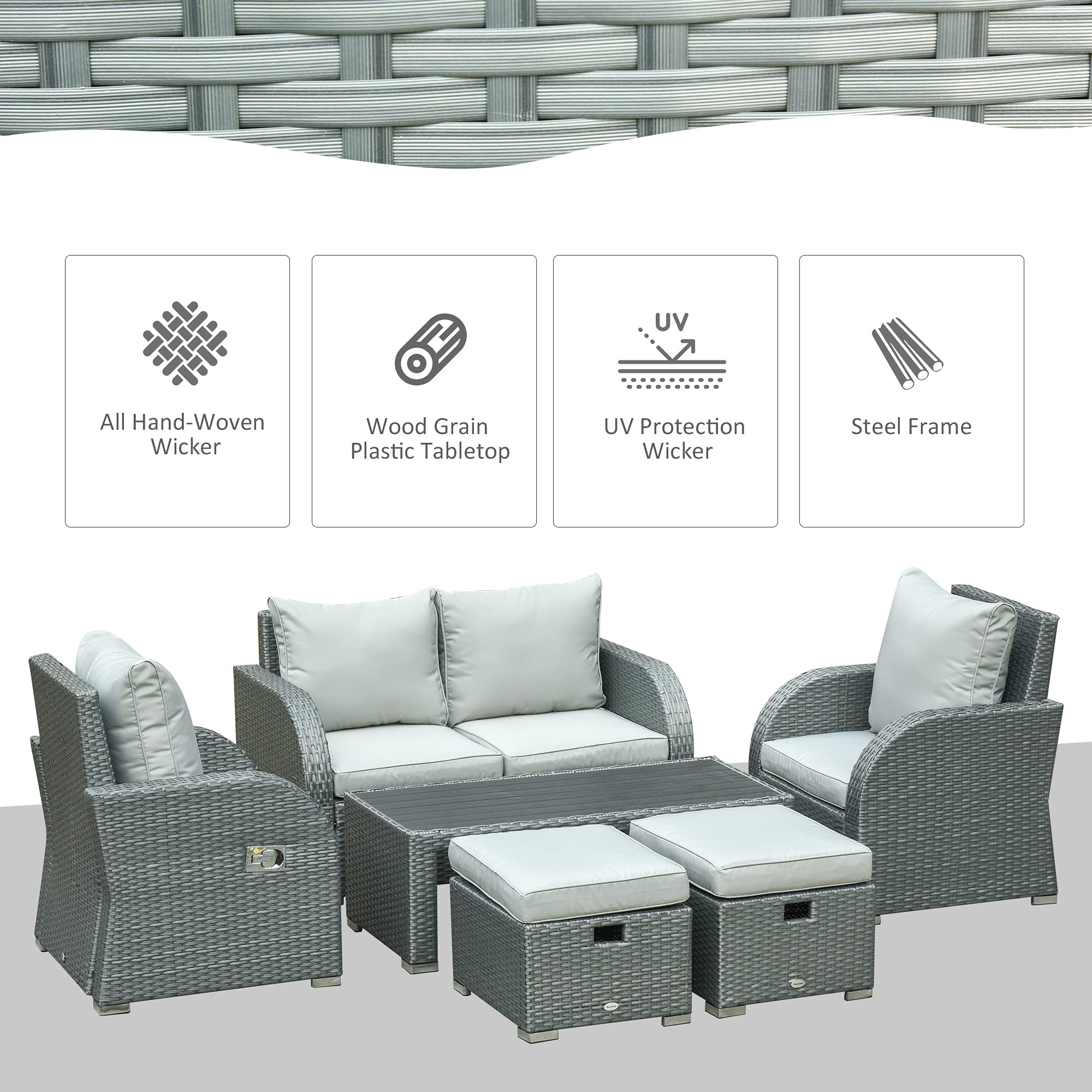 预发布站点、【Furniture】6-PCs Patio Furniture Set Outdoor Wicker Sofa Set with Tea Table Gas Spring & Soft Cushion、mysite-12345