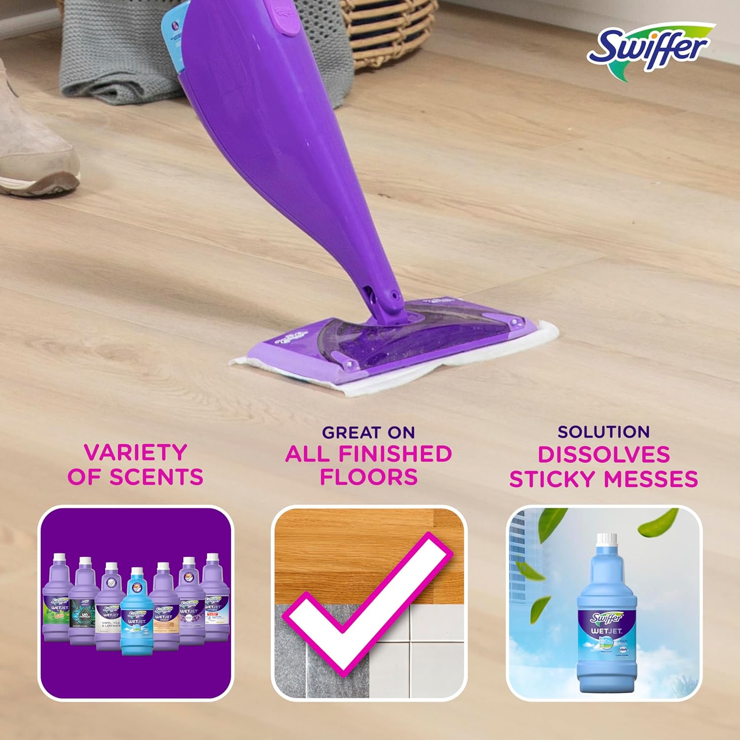Swiffer WetJet Multi-Purpose and Hardwood Liquid Floor Cleaner Solution Refill, with Gain Scent (2 count, 42.2 fl oz each)111mysite