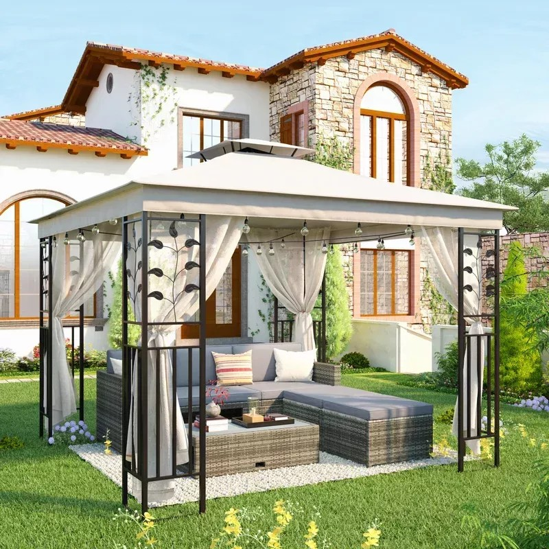 预发布站点、【Gazebo】10x10 Ft Patio BBQ Gazebo w/Side Wall & Mosquito Netting for Outdoor Party Activities, Beige、mysite-12345