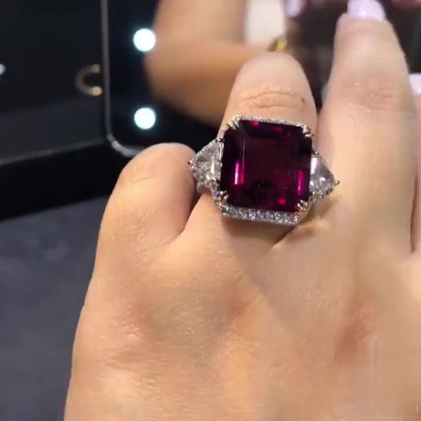 预发布站点、5.45ct Three-stone Emerald Cut Ruby Engagement Ring、testother-12345