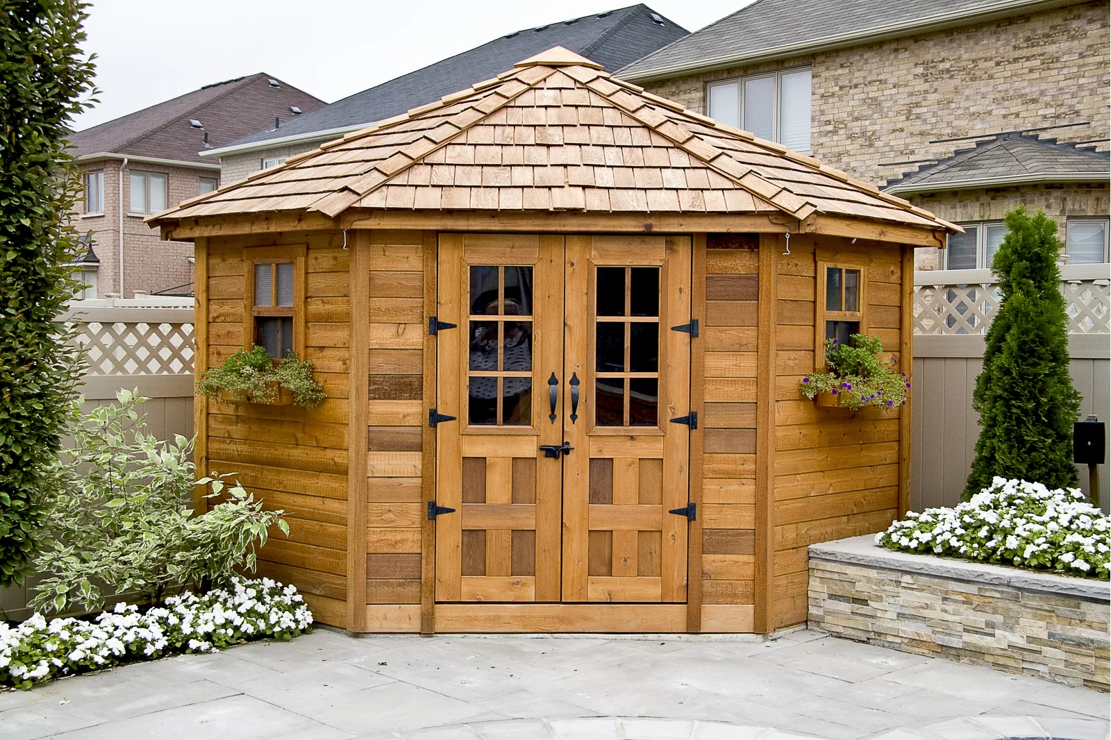 预发布站点、【Storage Shed】9 ft. W x 9ft. D Penthouse Cedar Wood Garden Shed with French Doors、-12345