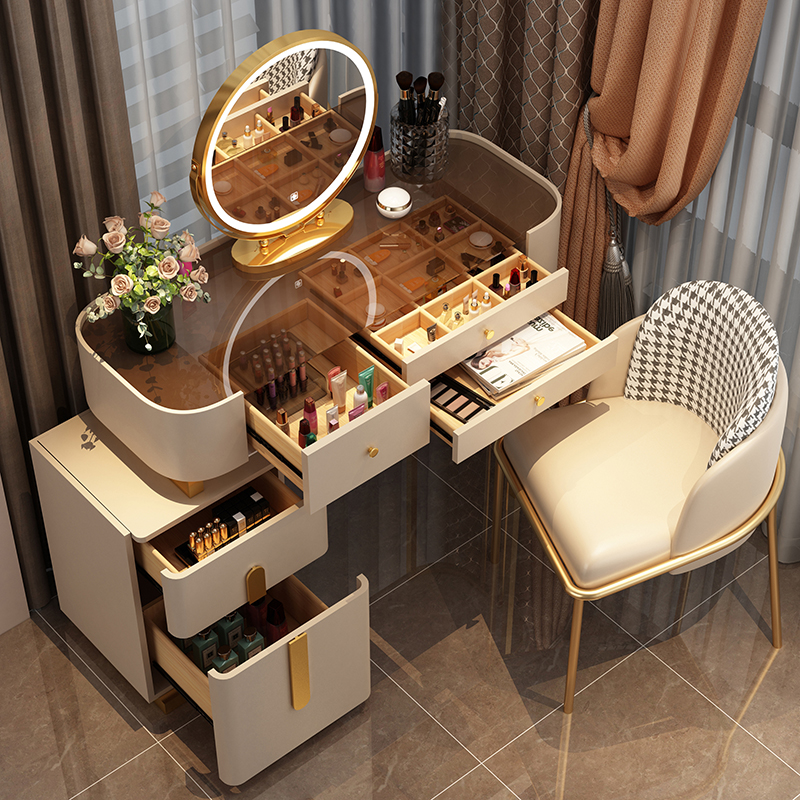 预发布站点、【Furniture】【BS】Nordic Dressing Table with Mirror, Stool & 3 Light Effect LED Mirrors, Golden Iron Dresser、mysite-12345