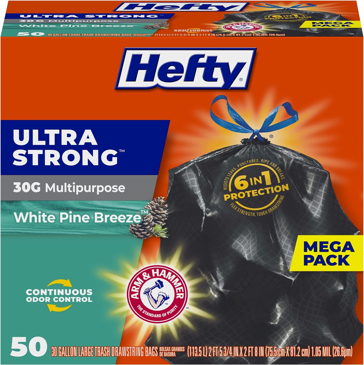 Hefty Ultra Strong 30 Gallon Trash Bags, Black Large Trash Bags 30 Gallon Size, Multipurpose, Break Resistant Drawstring Closure, Resists Leaks, Punctures, and Tears, Black, Fabuloso Scent, 50 Bags111mysite