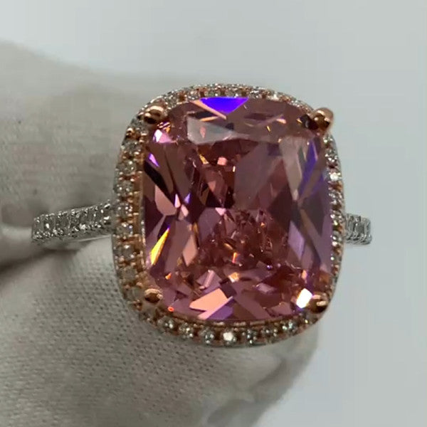 预发布站点、5.5ct Cushion Cut Pink Sapphire Halo Engagement Ring、testother-12345