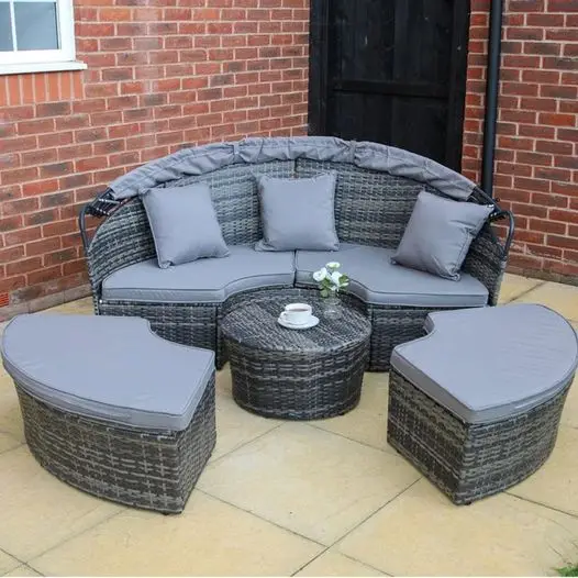 预发布站点、【Furniture】4 PC Patio Wicker Lounge Set, Outdoor Rattan Modular Garden Round Daybed Set、mysite-12345
