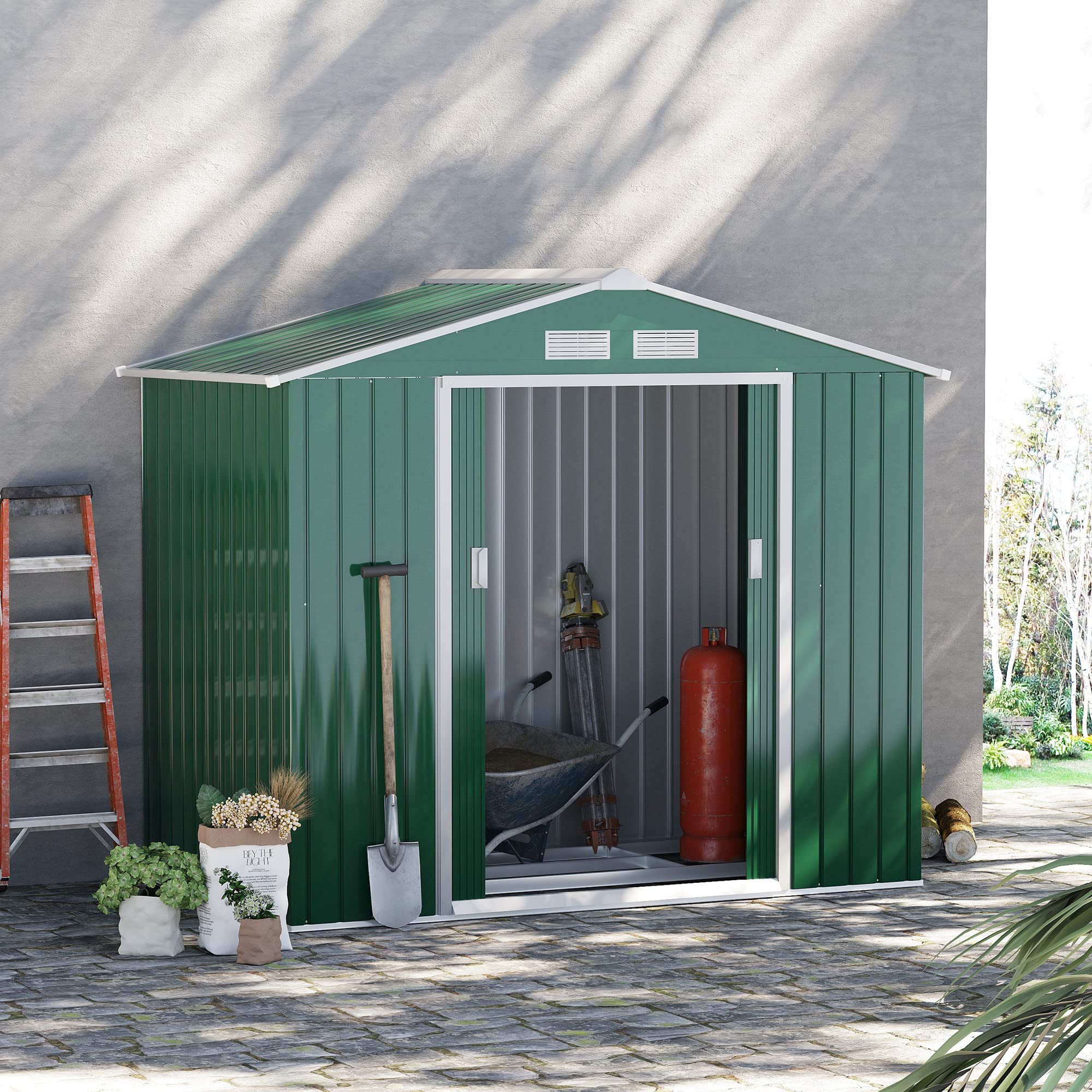 预发布站点、【Storage Shed】7' x 4' x 6' Garden storage shed metal tool shed with floor base and double doors、mysite-12345