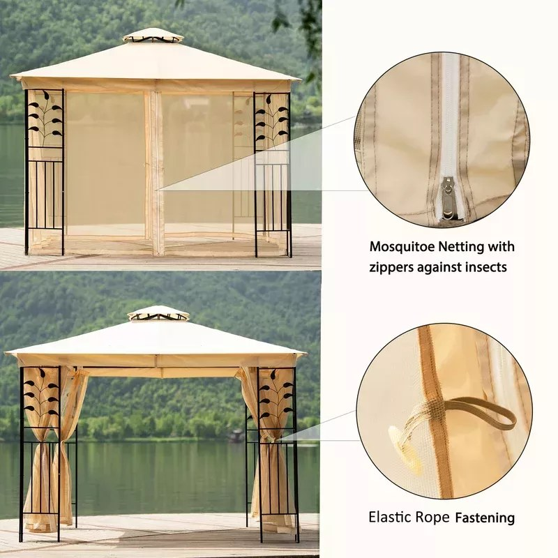 预发布站点、【Gazebo】10x10 Ft Patio BBQ Gazebo w/Side Wall & Mosquito Netting for Outdoor Party Activities, Beige、mysite-12345
