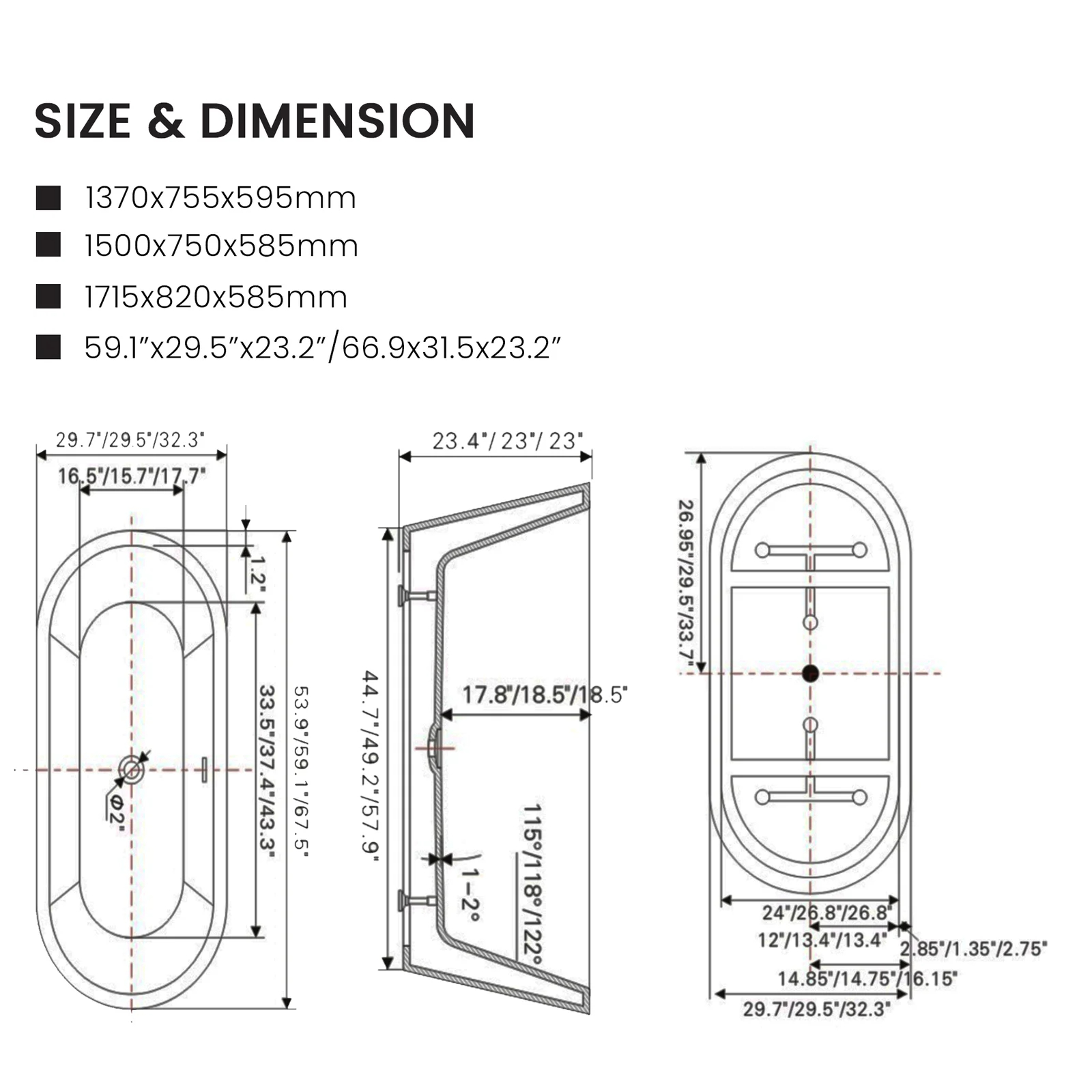 预发布站点、【Home Improvement】59" x 30" Freestanding Soaking Acrylic Bathtub、-12345