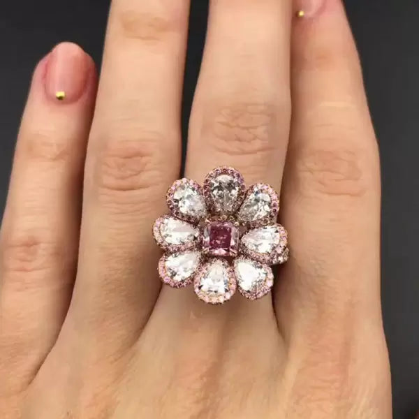 预发布站点、5.7ctw Halo Princess Cut Pink Sapphire Daisy Ring、testother-12345