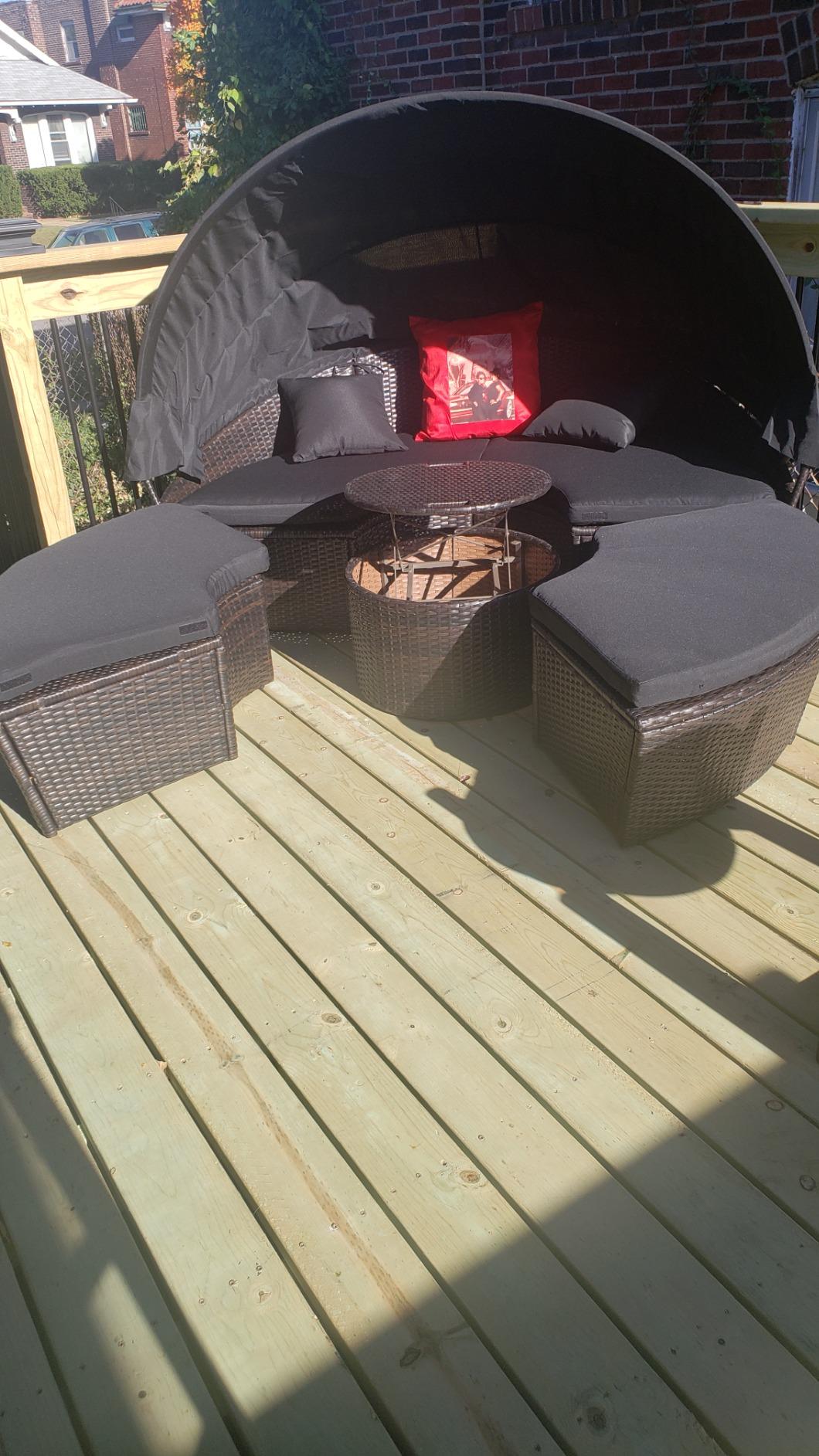 预发布站点、【Furniture】4 PC Patio Wicker Lounge Set, Outdoor Rattan Modular Garden Round Daybed Set、mysite-12345