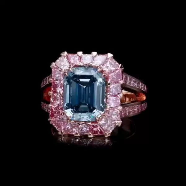 预发布站点、4ct Vivid Blue Sapphire Ring with Pink Sapphire Halo、testother-12345