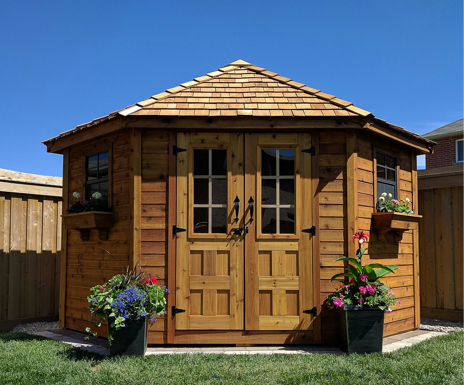 预发布站点、【Storage Shed】9 ft. W x 9ft. D Penthouse Cedar Wood Garden Shed with French Doors、-12345