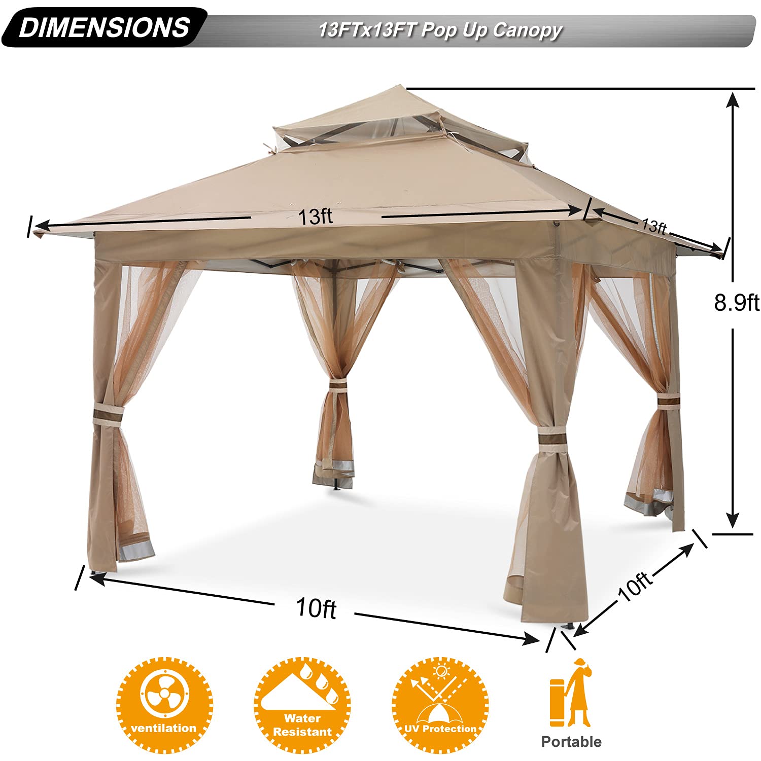 预发布站点、【Gazebo】13'x13' Gazebo Tent Outdoor Pop up Gazebo Canopy Shelter with Nets, Brown、mysite-12345
