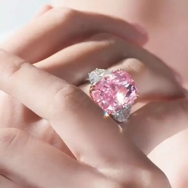 预发布站点、5.25ct Three-stone Cushion Cut Pink Sapphire Engagement Ring、testother-12345