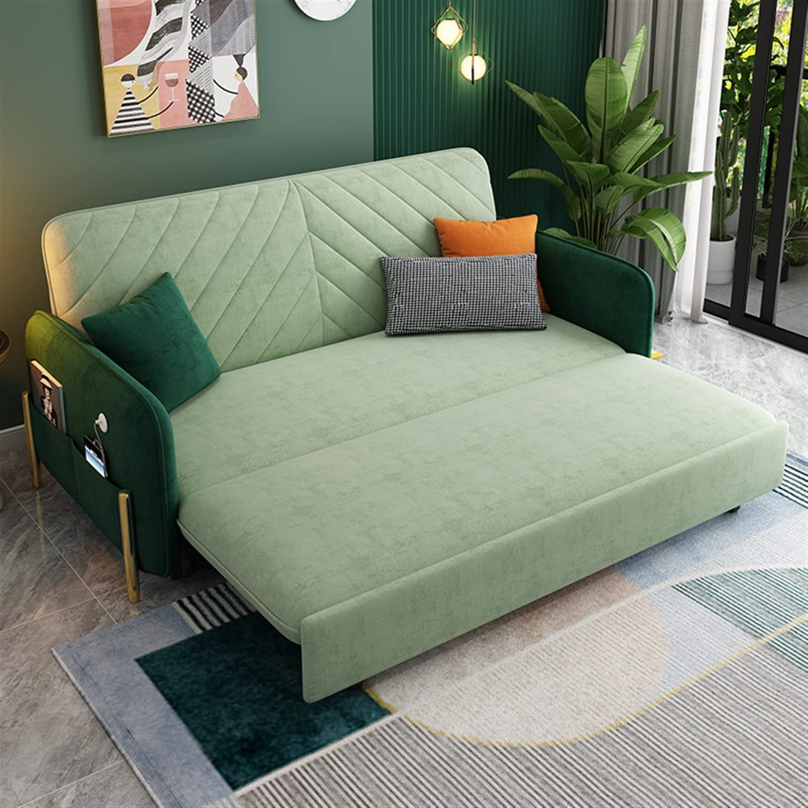 预发布站点、【Furniture】【BS】King Bed Sofa Green Upholstered Convertible Sofa、-12345